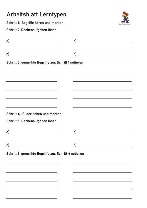 Vorschau Arbeitsblatt Lerntypen Seite 1